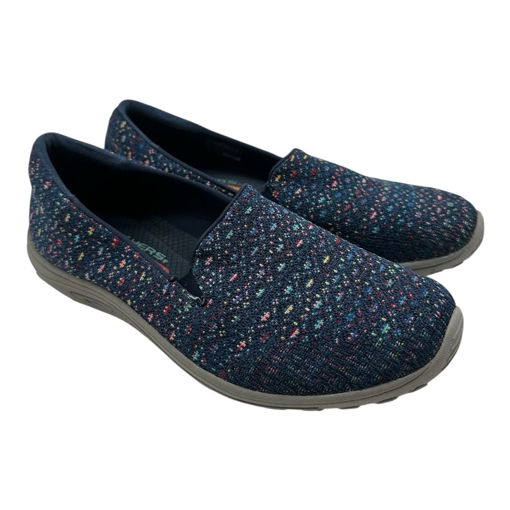Skechers Reggae Fest Wicker Shoes Womens Sz 7.5 Navy Blue Slip On Loafers 49291